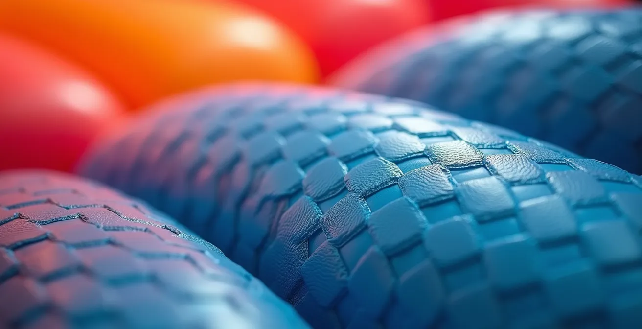 Détail macro de la texture d'une structure gonflable colorée